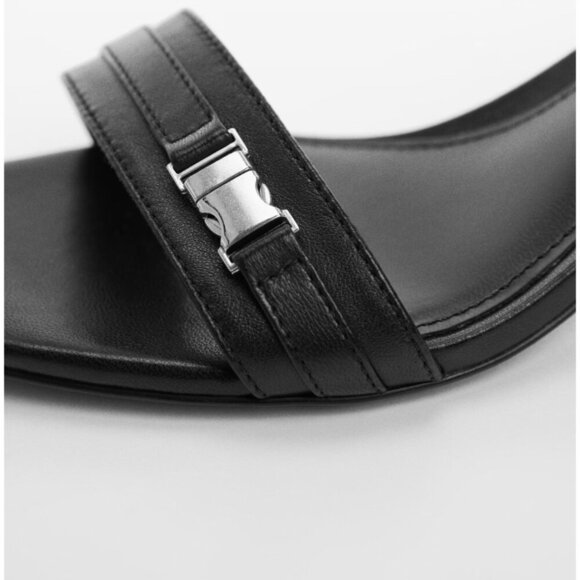 Mango Black Leather Sandals w/ Metallic Heel - Picture 3 of 12
